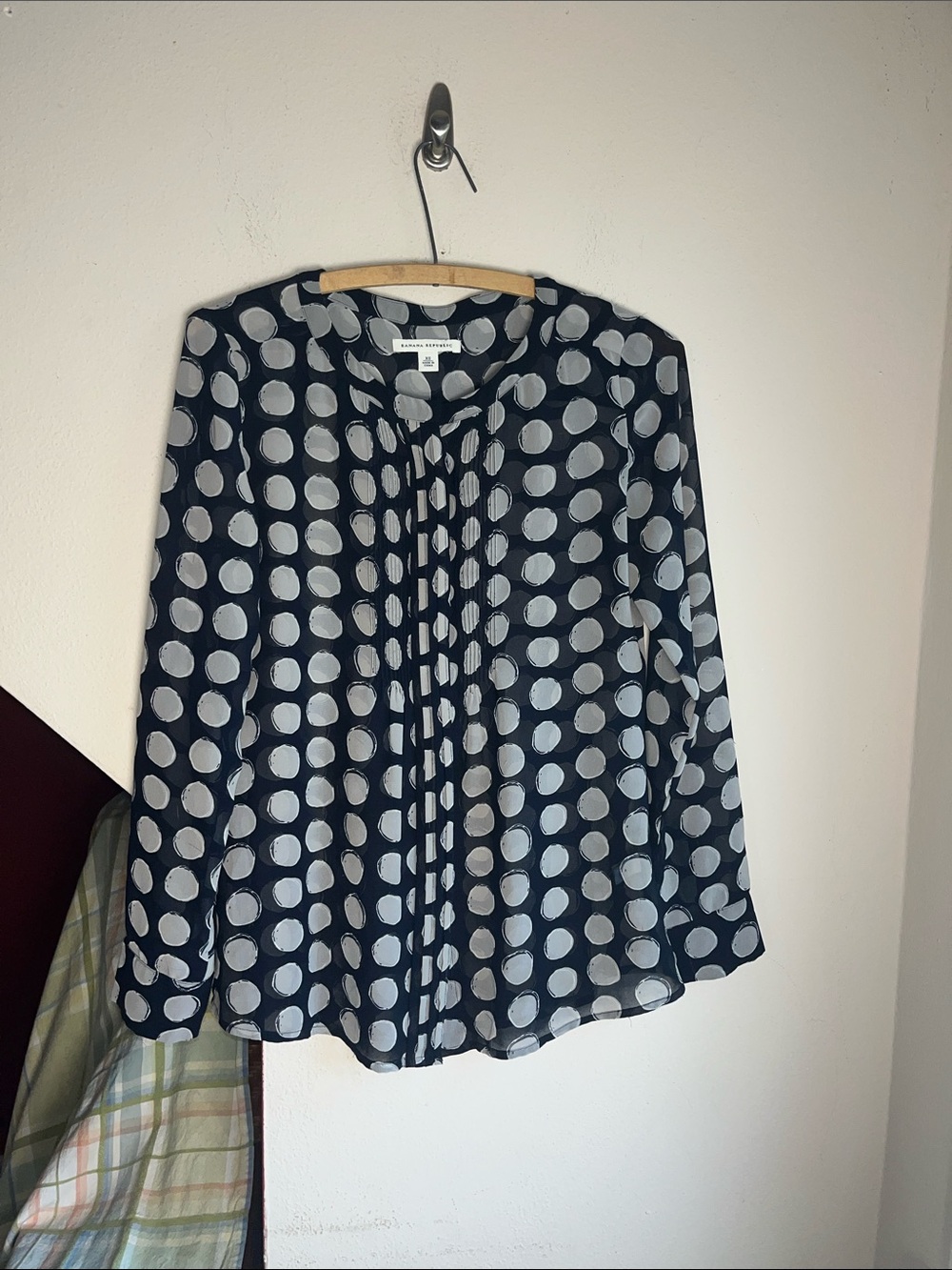 Banana Republic Navy and White Polka Dot Blouse. XS